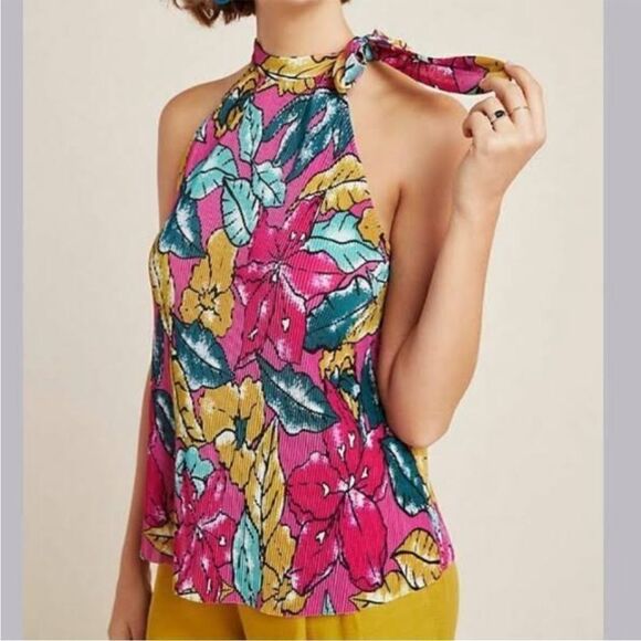 Anthropologie Maeve Floral Halter Sleeveless Top XS - Picture 1 of 7